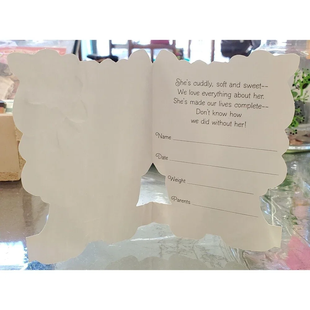 Vtg Birth Announcements Set Of 5 Lamb Pull Toy Baby Girl Hallmark Cards Unused